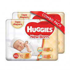 Deals, Discounts & Offers on Baby Care - Huggies Taped Diapers, New Born (XS) Size, Combo Pack of 2, 22 Counts Per Pack, 44 Counts