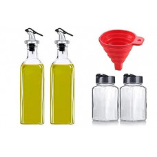 Deals, Discounts & Offers on  - Ladiosa Oil Dispenser 500ml Glass (2 Bottle) | For Kitchen with 2 Spice Jar, Silicone Funnel Pack of 5