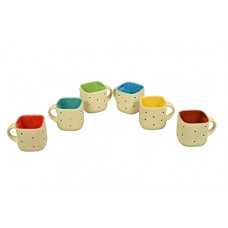 Deals, Discounts & Offers on  - Kunwar Art and Crafts Handmade Premium Glossy Finish Dotted Square Ceramic Cups (150ml, Set of 6)