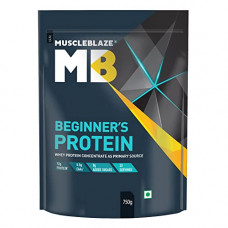 Deals, Discounts & Offers on  - MuscleBlaze Beginner's Whey Protein, No Added Sugar, Faster Muscle Recovery & Improved Strength (Chocolate, 750 g / 1.6 lb, 25 Servings)