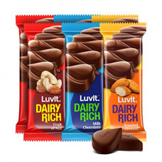 Deals, Discounts & Offers on  - LuvIt Dairy Rich Chocolates Bar | Combo Pack of Milk, Fruit & Nut, Roasted Almond | Deliciously Smooth | Pack of 6 - 210g