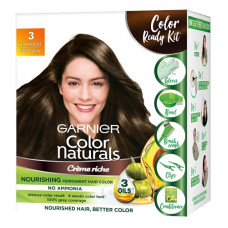 Deals, Discounts & Offers on Beauty Care - Garnier Color Naturals Crme Hair Color, Shade 3 Darkest Brown, 70ml + 60g + Coloring Tools, 130 ml