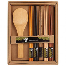 Deals, Discounts & Offers on  - HOKIPO 5 Pairs Wooden Bamboo Chopsticks with Rice Serving Spoon