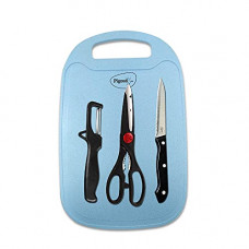 Deals, Discounts & Offers on  - Pigeon Shears 4 Piece Kitchen Knife Set with Chopping Board, Stainless Steel Kitchen Knife, Scissor and Vegitable Pealer, Black, Medium (14184)