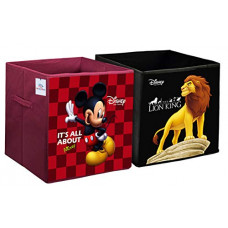 Deals, Discounts & Offers on  - Heart Home Disney Mickey Lion King Print Non Woven Fabric 2 Pieces Foldable Large Size Cloth Storage Box Toy, Books Wardrobe Organiser Cube with Handle (Black & Maroon)-HEART10802