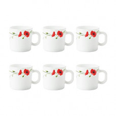 Deals, Discounts & Offers on  - Larah by Borosil Red Carnation Opalware Cup Set, 6-Pieces, White