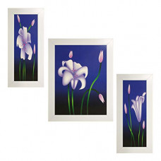 Deals, Discounts & Offers on  - Indianara Set of 3 White Flowers in White Frames Paintings (1846) Without Glass 6 X 13, 10.2 X 13, 6 X 13 INCH