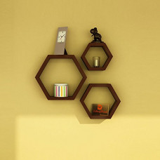 Deals, Discounts & Offers on Furniture - Driftingwood Hexagon Shape Storage Wall Shelves Set Of 3 - Brown