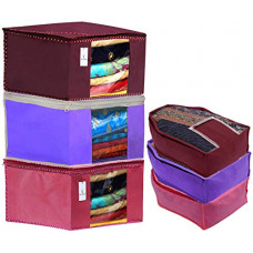 Deals, Discounts & Offers on  - Kuber Industries Non Woven 3 Pieces Saree Cover/Cloth Wardrobe Organizer and 3 Pieces Blouse Cover Combo Set (Pink & Maroon & Purple)