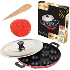 Deals, Discounts & Offers on Cookware - ROL-X Appam Maker Non Stick 12 Cavity, Appam Patra with Lid and Accessories as Wooden Spatula and Scrubber, Appam Pan, Red Color