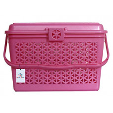 Deals, Discounts & Offers on  - Heart Home Plastic Multipurpose Trendy Shopping Small Basket with Lid (Pink)-HEART11091