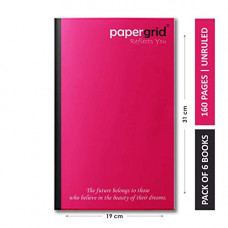 Deals, Discounts & Offers on Stationery - Papergrid Notebook - Long Book (31 cm x 19 cm), Unruled, 160 Pages, Soft Cover - Pack of 6