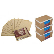 Deals, Discounts & Offers on  - Kuber Industries Saree Cover Combo 3 Pcs Set and Single Packing Saree Cover 12 Pcs Set (Brown) Code-SCC12