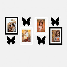 Deals, Discounts & Offers on  - Amazon Brand - Solimo Set of 4 Black & White Photo Frames With Mount Paper (6 X 8 Inch - 2 Pcs Black & 2 Pc White) & Butterfly Plaques