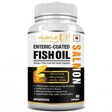 Deals, Discounts & Offers on  - MuscleXP Enteric Coated Salmon Fish Oil 1000mg; 300mg Omega 3; 60 Burp-less, Rapid Release Soft Gels