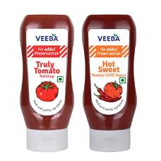 Deals, Discounts & Offers on  - Veeba Hot Sweet Tomato Chilli Sauce - No Added preservatives, 360g & Truly Tomato Ketchup 360g - Pack of 2
