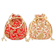 Deals, Discounts & Offers on  - Heart Home Ethnic Clutch Silk 2 Pieces Potli Batwa Pouch Bag with Beadwork Gift