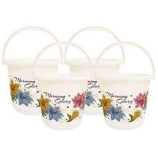Deals, Discounts & Offers on  - Heart Home Floral Print 4 Pieces Unbreakable Strong Plastic Bathroom Bucket 16 LTR (White) - CTHH22569
