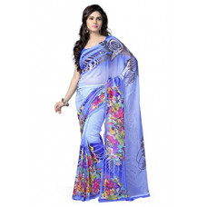 Deals, Discounts & Offers on Women - Vaamsi Georgette Printed Saree(Vega3054_Blue_6.3 m length)
