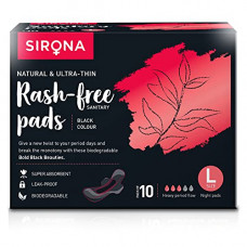 Deals, Discounts & Offers on Health & Personal Care - Sirona Natural Biodegradable Super Soft Black Sanitary Pads/Napkins - 10 Pieces, Large (L) Night Pads