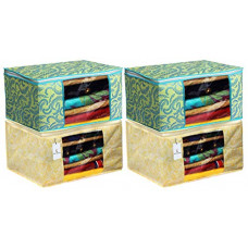 Deals, Discounts & Offers on  - Kuber Industries Metalic Printed 4 Piece Non Woven Fabric Saree Cover Set with Transparent Window, Extra Large, Green & Gold -CTKTC40840
