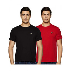 Deals, Discounts & Offers on Men - Amazon Brand - House & Shields Men's Solid Slim Fit Half Sleeve Cotton T-Shirt (SS19-HSE-03b_Black-Red Medium)