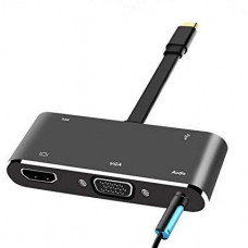 Deals, Discounts & Offers on  - CableDeconn USB C HDMI VGA Hub,CableDeconn USB-C Type-c to HDMI 3840x2160 4K VGA USB3.0 USB C PD Audio 3.5mm Docking Cable Adapter(Black) (A0205)