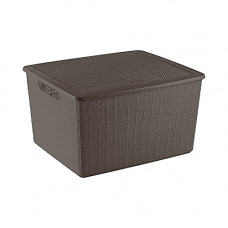 Deals, Discounts & Offers on  - Milton Dobby Multipurpose Storage Large Basket With Lid, 1 Pc, (35.7 x 30.6 x 21 cm - 15.5 Ltrs), Brown | For Kitchen | Toys | Accessories | Clothes | Vegetables | Cosmetics | Books | Office