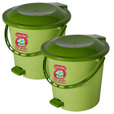 Deals, Discounts & Offers on  - Wonder Plastic Prime Pedal Light Dustbin Set, For Home/Kitchen/Office, 2 Pcs Dustbin 6 LTR, Green Color, Made in India