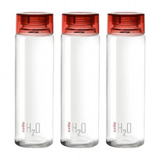 Deals, Discounts & Offers on  - Cello H2O Toughened Glass Fridge Water Bottle with Plastic Cap, 920ml, Set of 3, Red