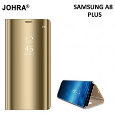 Deals, Discounts & Offers on Mobile Accessories - Johra Luxury Clear View Electroplate Mirror Acrylic Protective Leather Flip Case Cover For Samsung Galaxy A8 Plus (Golden)