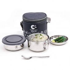 Deals, Discounts & Offers on  - Crown Craft Stainless Steel Airtight Tiffin Box Bowl with Tuff Lid, Set of 2, Grey