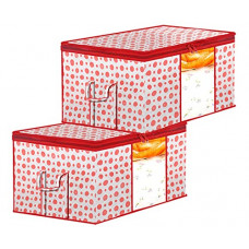 Deals, Discounts & Offers on  - Kuber Industries Dot Printed Multiuses Non Woven Underbed/Storage Bag/Organizer With Transparent Window & Handle Pack of 2 (Pink)-46KM0591