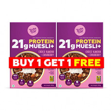 Deals, Discounts & Offers on  - Yogabar Whey Protein Muesli Choco Almond & Cranberry 21g High Protein Muesli with Premium Whey Protein Isolate, Almonds & Probiotics - Muesli with Dark Chocolate, 350g Each (Pack of 2)