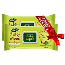 Deals, Discounts & Offers on Baby Care - Dabur Baby Wipes: pH 5.5 balanced with Moisture Lock Cap| Contains Aloe Vera & Amba Haldi |No alcohol | No nasties product - 80 Wipes X Pack of 2