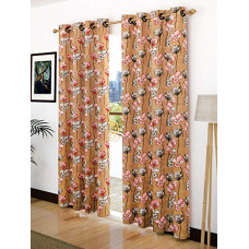 Deals, Discounts & Offers on  - Story@Home Modern Polyester Floral Pattern Eyelet Combo of 4 Piece Printed Ringtop Door Curtain Set For Drawing Room, Bedroom and Hall - 7 Ft, Golden & Red