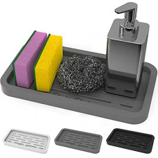 Deals, Discounts & Offers on  - Silicone Sink Tray - sponges, soap Dispenser, Cleaning Brush and dishwashing scrubbers Organized Holder (Grey Medium)