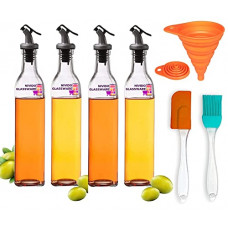 Deals, Discounts & Offers on  - Nivido Enterprise 500ml Kitchen Organisation, Oil-Vinegar Bottle, Alcohol Pourer Combo Pack (Oil Bottle Pack of 4, Silicone Funnel & Oil Brush & Spatula) (Combo 4)