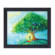 Deals, Discounts & Offers on  - Home Attire Abstract Yoga Under Green Tree Framed Painting (14 X 12 Inch) (HAP-2117)
