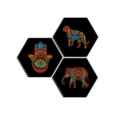Deals, Discounts & Offers on  - SAF Set of 3 Hexagon modern art MDF Board UV Textured Painting 17 Inch X 17 Inch SANFHXS30411