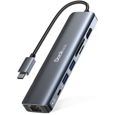 Deals, Discounts & Offers on  - USB C Hub Multiport Adapter, Dockteck 7-in-1 USB C Adapter Metal Shell Usb C Hub Ethernet with 4K 60Hz HDMI, 1Gbps RJ45 Ethernet, 100W Power Delivery, SD/TF Card Slots, USB 3.0 5Gbps Data Ports,