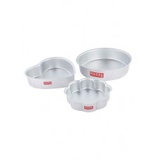 Deals, Discounts & Offers on  - HAZEL Cake Mould Tin for Microwave and Cooker | Cake Baking Set of 3, Round, Heart & Flower Shape | Baking Tray Aluminium | Cake Tin