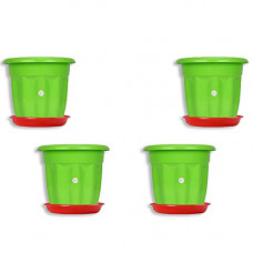 Deals, Discounts & Offers on Gardening Tools - Kraft Seeds 6 Inch Wavy Collar Style with Bottom Plate Appealing Flower Planters Suitable For Home, Garden and Office Use  Green - Pack of 4