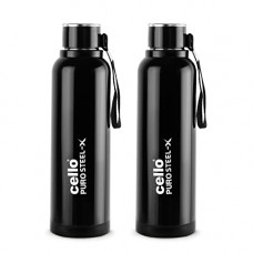 Deals, Discounts & Offers on  - Cello Puro Steel-XBenzWater Bottle with Inner Steel and Outer Plastic, 900 ml, Set of 2(Black)