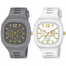 Deals, Discounts & Offers on Men - The Shopoholic Square Dial Black Blue Grey White Analog Watches with Silicon Strap Stylish ADDI Designer Combo Watch