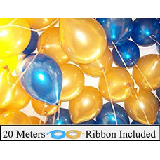 Deals, Discounts & Offers on  - AMFIN 10 Inch (Pack of 50) Light Blue & Golden Metallic Balloons with Ribbon