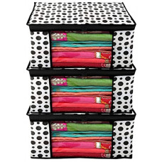 Deals, Discounts & Offers on  - IMMERSE Polka Dots Design Pack Of 3 Piece Non Woven Fabric Saree Cover/Clothes Organiser For Wardrobe Set with Transparent Window, Extra Large, (Black & White) (Pack Of 3)