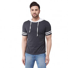 Deals, Discounts & Offers on Men - [Size S] GRITSTONES Men's Regular Fit Cotton Blend Color Block Hooded Neck Half Sleeves Casual T-Shirt