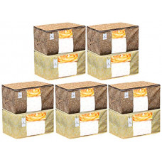 Deals, Discounts & Offers on  - Heart Home Metalic Printed 10 Piece Non Woven Fabric Underbed Storage Bag,Cloth Organiser,Blanket Cover with Transparent Window, Gold & Beige - CTHH23103