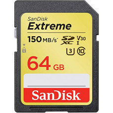 Deals, Discounts & Offers on Accessories - SanDisk Extreme SDXC, SDXVE 64GB, V30, U3, C10, UHS-I, 90MB/s R, 40MB/s W, For 4K Video